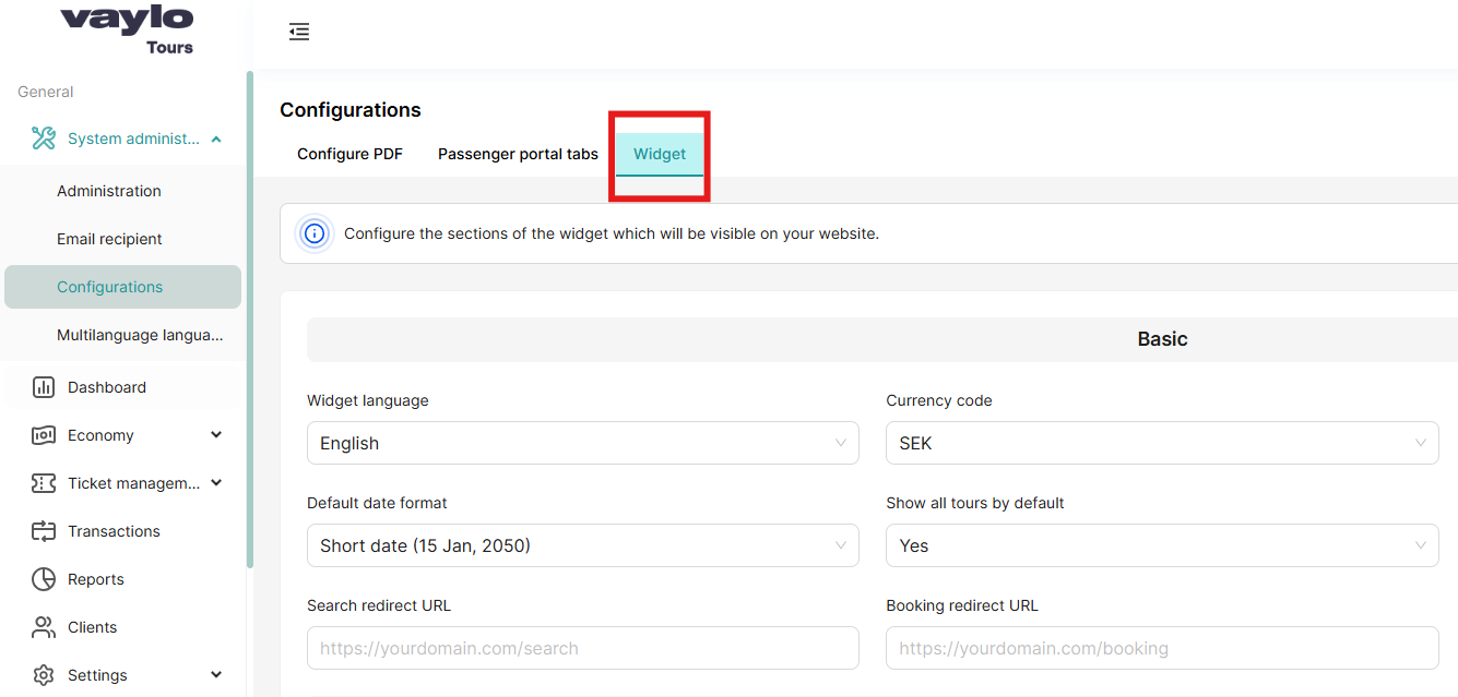 Widget Configuration Tab